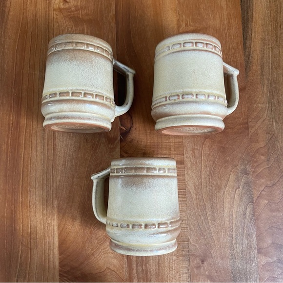 3 Vintage 1940s Frankoma Pottery C10 Mayan Aztec Desert Gold Mugs Cups 4” Beige - Picture 6 of 8
